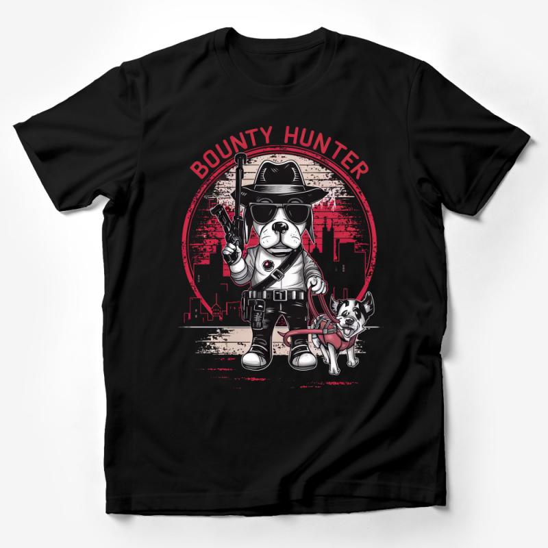 Cool Bounty Hunter Dog Graphic Tee, Urban Style Canine T-Shirt, Unique Dog Lover Gift Idea, Stylish Pet Illustration Shirt Male T-Shirt