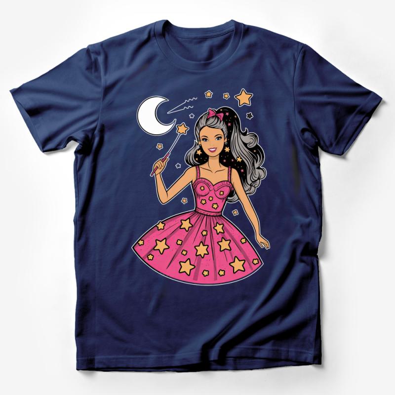 Magical Fairy Princess T-Shirt, Sparkling Stars and Moon, Kids Fantasy Tee, Pink Cartoon Character Top, Girls Birthday Gift Idea Male T-Shirt