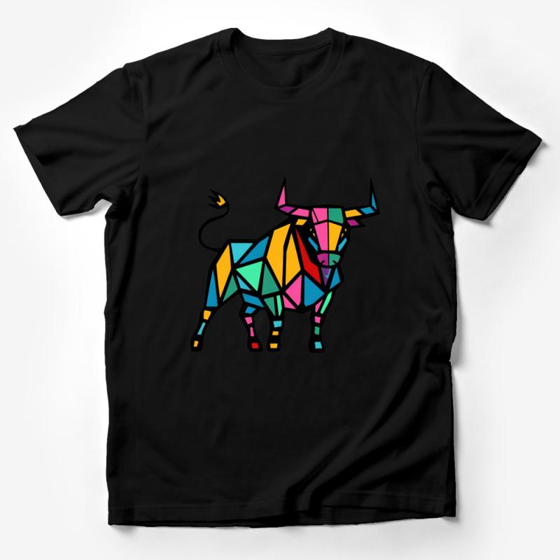 Colorful Geometric Bull T-Shirt, Abstract Animal Design Tee, Unisex Graphic Shirt, Modern Art Inspired Casual Wear Male T-Shirt