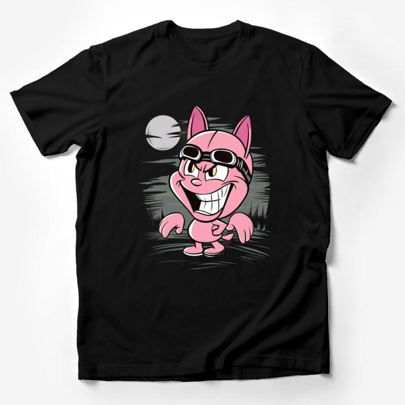 Cartoon Pink Cat T-Shirt, Funny Animal Character Tee, Casual Graphic Shirt, Unisex Adult Clothing, Streetwear Top, Gift for Cat Lovers Male T-Shirt