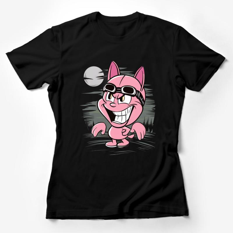 Cartoon Pink Cat T-Shirt, Funny Animal Character Tee, Casual Graphic Shirt, Unisex Adult Clothing, Streetwear Top, Gift for Cat Lovers Female T-Shirt