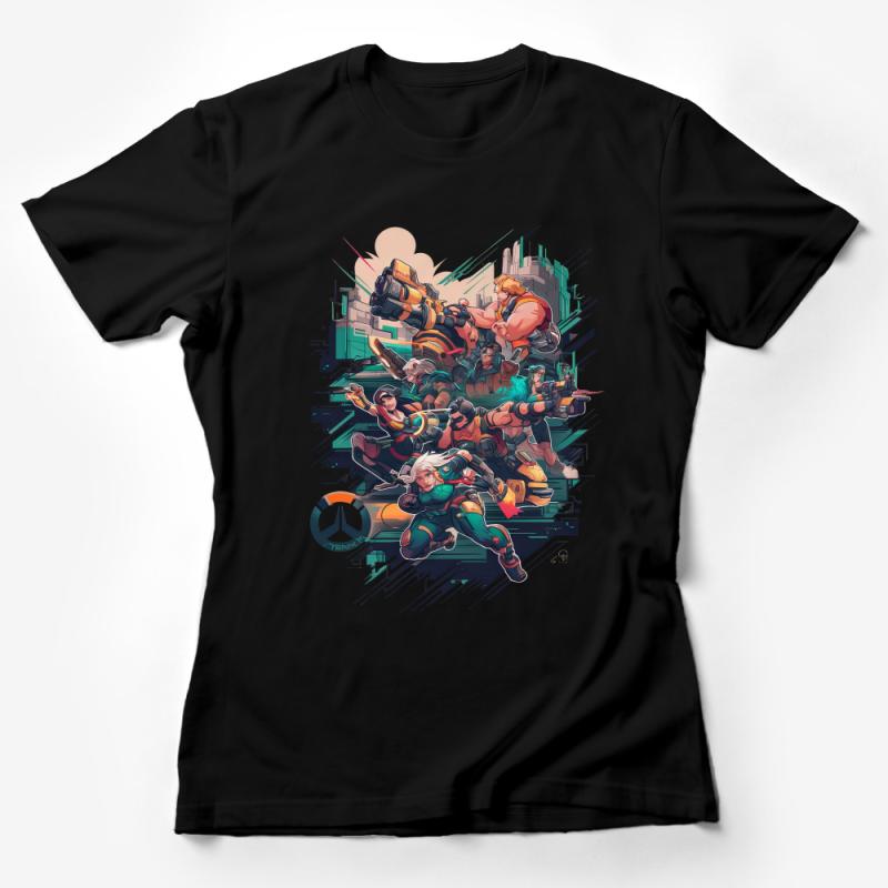 Vibrant Team-Based Action Game Characters T-Shirt, Unisex Gaming Graphic Tee, Colorful Artwork Apparel Female T-Shirt