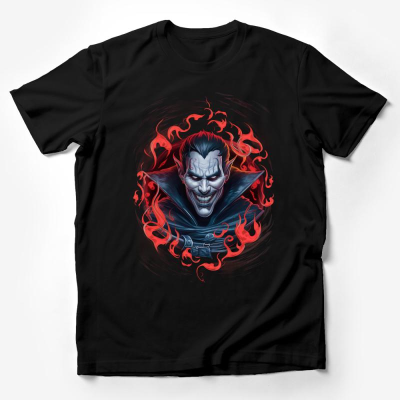 Men's Vampire Graphic Tee, Gothic Dracula Illustration, Red and Black, Horror Character Shirt, Unique Halloween Apparel Male T-Shirt