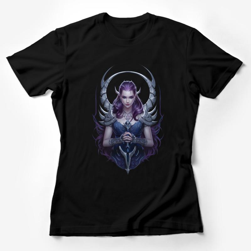 Fantasy Elf Warrior T-Shirt, Moon Crescent, Elven Princess Tee, Mythical Character Art, Unisex Graphic Shirt, Gift for Gamers Female T-Shirt