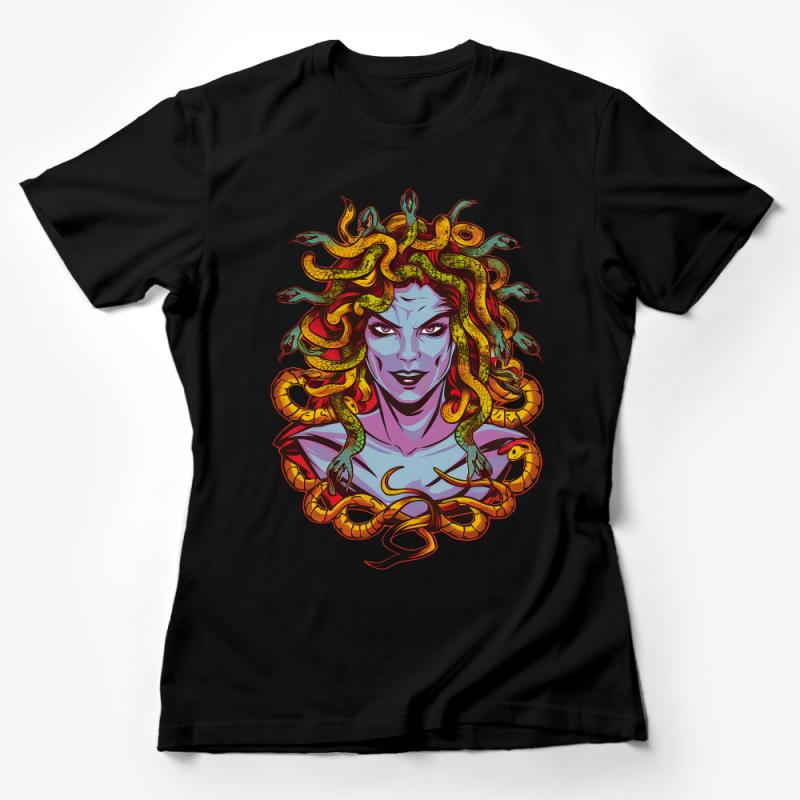 Mythical Medusa Graphic T-Shirt, Unisex Snakes and Gorgon Tee, Vintage Style Monster Shirt, Myth Legend Fashion, Cool Fantasy Art Top Female T-Shirt