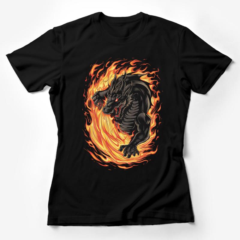 Fiery Dragon Graphic Tee, Unisex Fantasy Creature T-Shirt, Mythical Fire Dragon Design, Bold Statement Casual Shirt Female T-Shirt