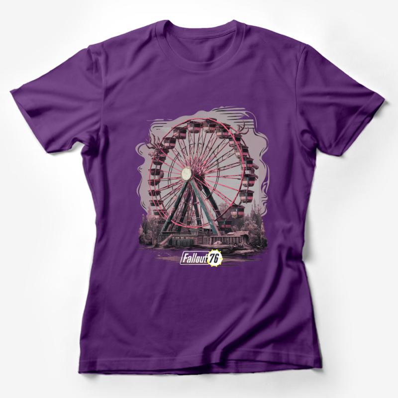 Post-Apocalyptic Ferris Wheel Graphic Tee, Fallout Inspired Shirt, Gamer T-Shirt, Vintage Style Gaming Apparel, Unique Design Tee Female T-Shirt