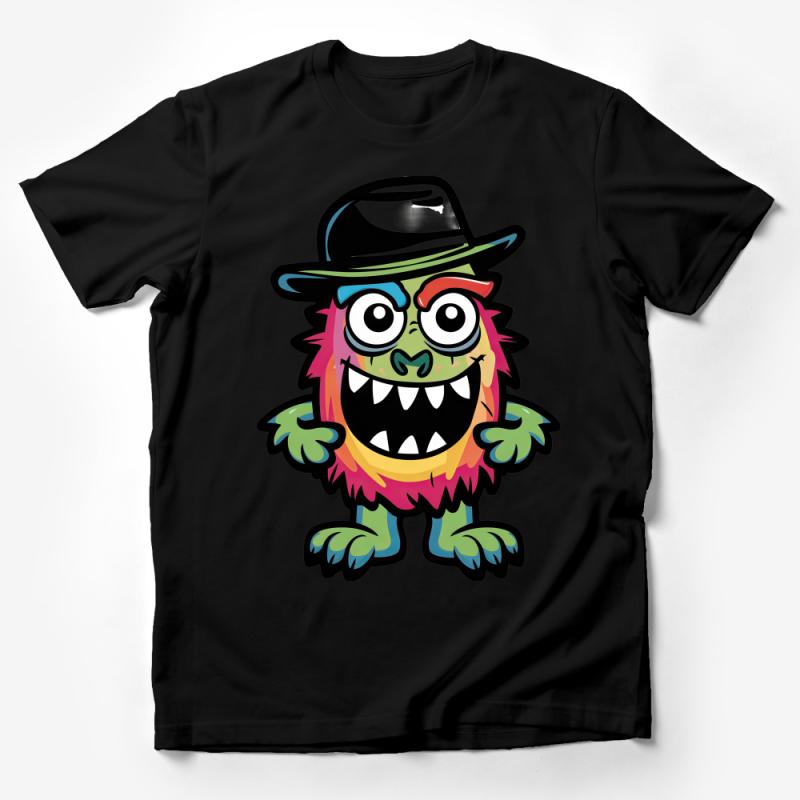 Colorful Cartoon Monster in Fedora Hat Unisex T-Shirt, Fun Character Graphic Tee for All Ages Male T-Shirt