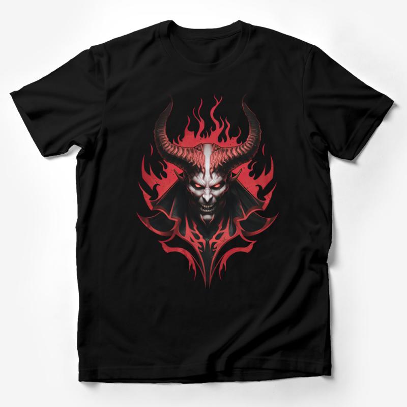 Fiery Demon Skull Graphic Tee, Dark Fantasy Inspired T-Shirt, Unisex Statement Shirt with Bold Art Design, Gothic Apparel Male T-Shirt