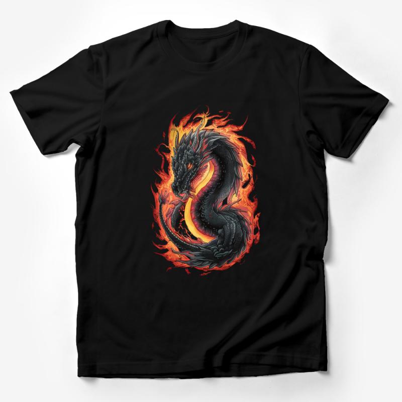 Fire Dragon T-Shirt, Fantasy Creature Tee, Unisex Mythical Beast Top, Bold Fiery Dragon Artwork, Vibrant Graphic Shirt, Cool Gift Idea Male T-Shirt