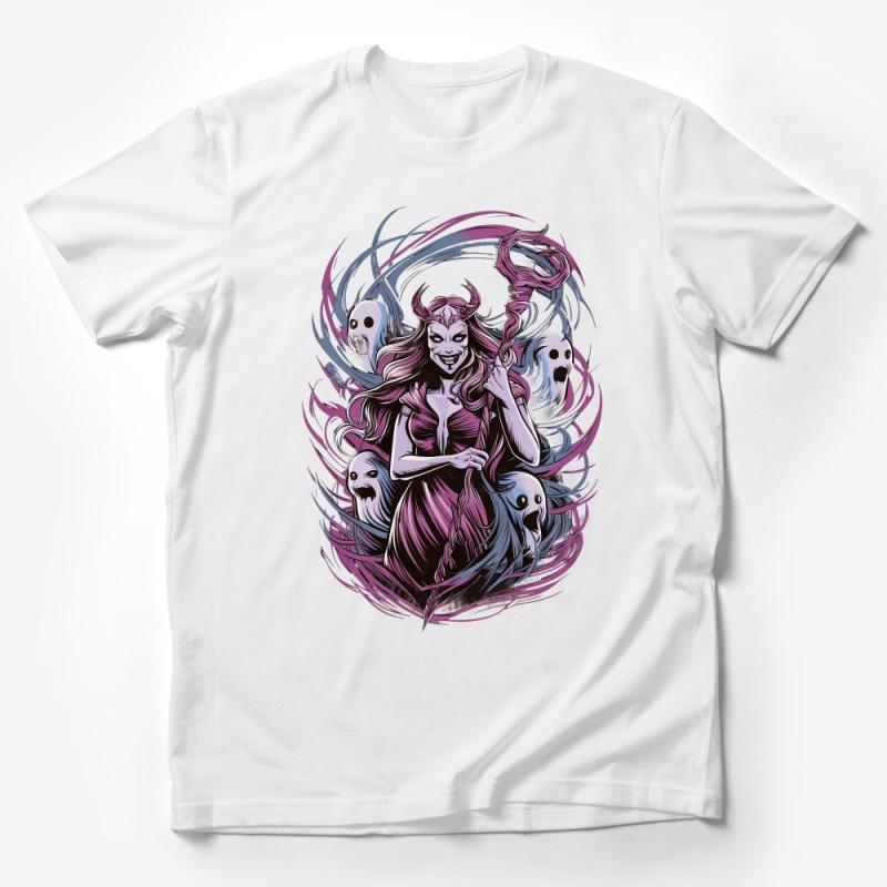 Women's Gothic Demoness Graphic Tee, Dark Fantasy Art T-Shirt, Occult Horror Fashion, Halloween Scary Shirts Male T-Shirt