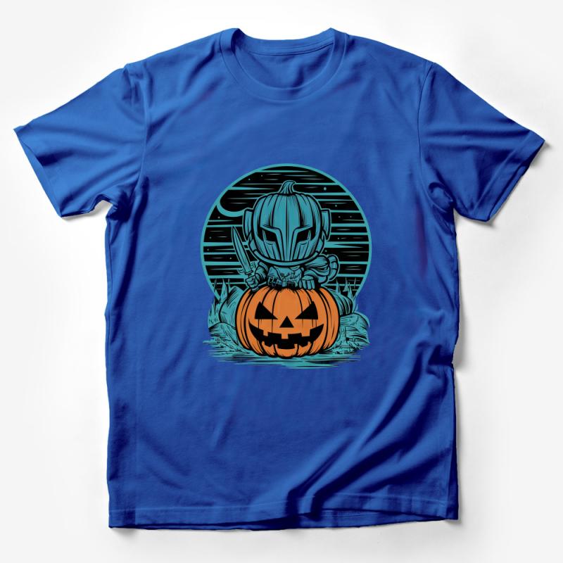 Pumpkin Knight Graphic Tee, Halloween Costume Shirt, Retro Style Fall T-Shirt, Unisex Holiday Apparel, Spooky Tee for All Ages Male T-Shirt