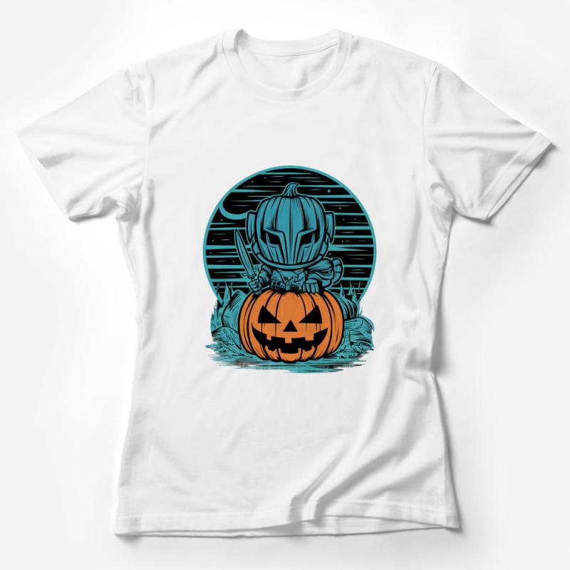 Pumpkin Knight Graphic Tee, Halloween Costume Shirt, Retro Style Fall T-Shirt, Unisex Holiday Apparel, Spooky Tee for All Ages Female T-Shirt