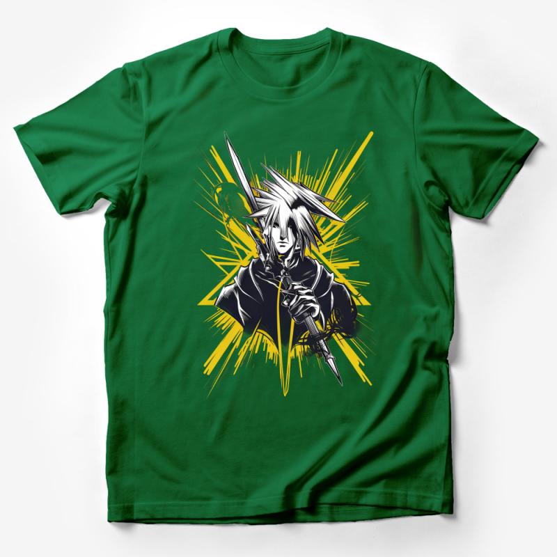 Anime Inspired T-Shirt, Cool Manga Warrior Graphic Tee, Unisex Casual Streetwear, Unique Artistic Design Top Male T-Shirt