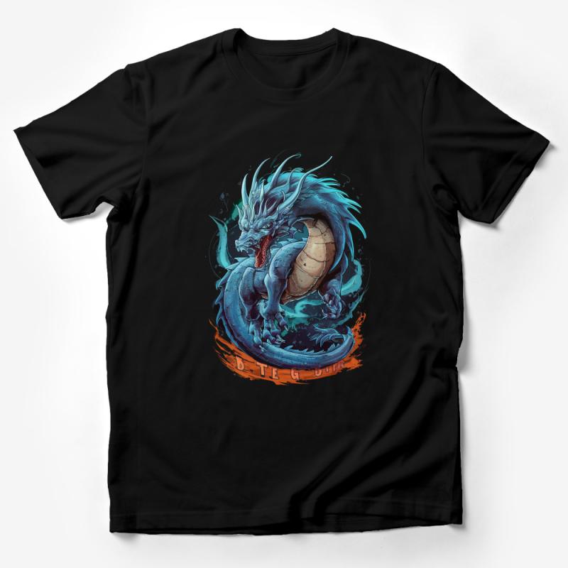 Blue Dragon Graphic Tee, Fantasy Creature Art T-Shirt, Mythical Beast Casual Wear, Unisex Adult Clothing Male T-Shirt