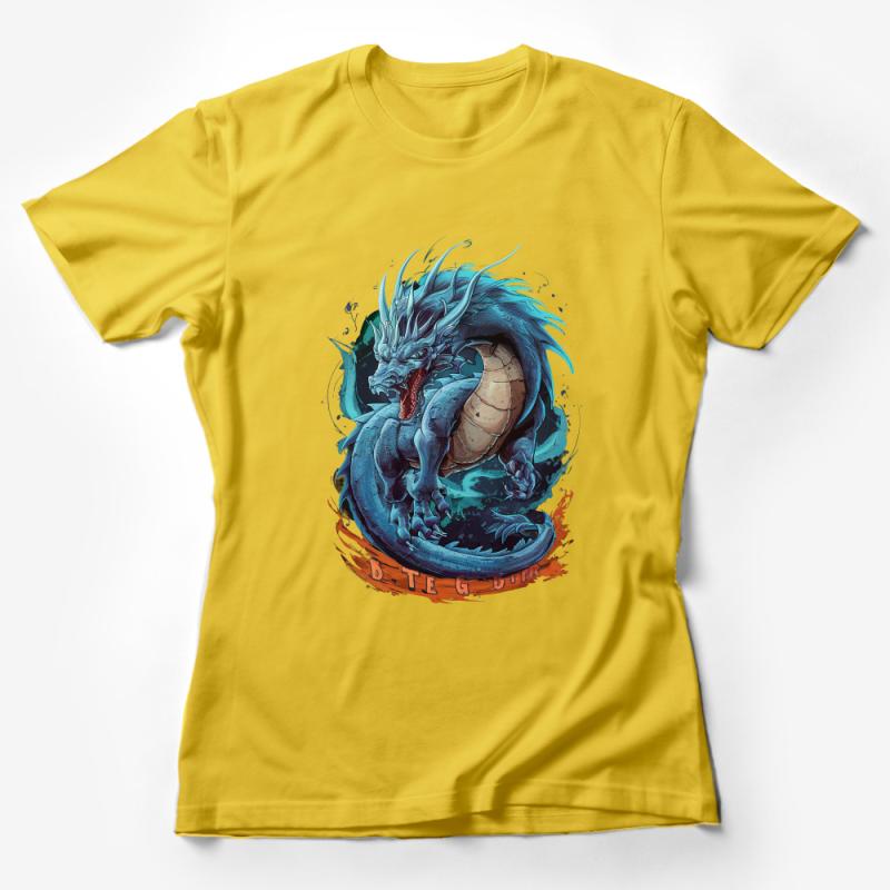 Blue Dragon Graphic Tee, Fantasy Creature Art T-Shirt, Mythical Beast Casual Wear, Unisex Adult Clothing Female T-Shirt