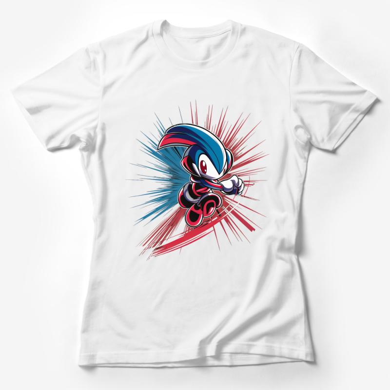 Dynamic Speedster Cartoon Character T-Shirt, Vibrant Hero Graphic Tee, Cool Gaming Apparel, Casual Wear for Fans Female T-Shirt