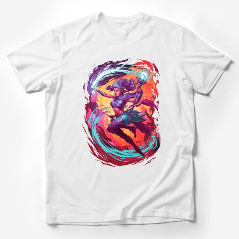 Women's Fantasy Warrior T-Shirt, Colorful Graphic Tee, Unique Artistic Design, Casual Fashion Top, Soft Cotton Shirt, Gift for Her Male T-Shirt