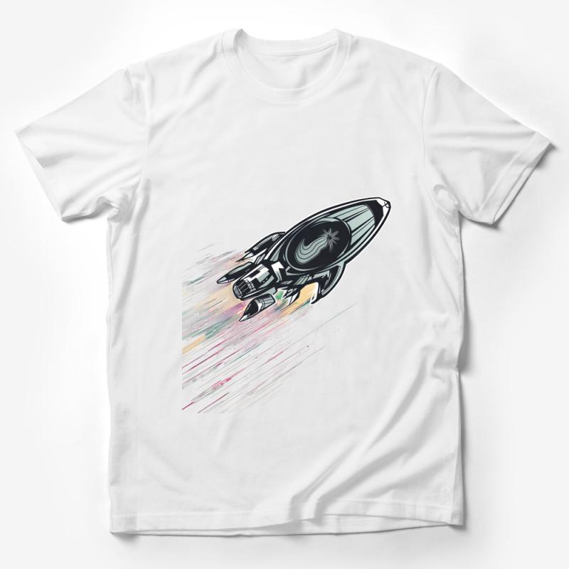 Retro Rocket Ship T-Shirt, Space Explorer Graphic Tee, Vintage Sci-Fi Style, Unisex Cotton Shirt, Gift for Astronomy Lovers Male T-Shirt