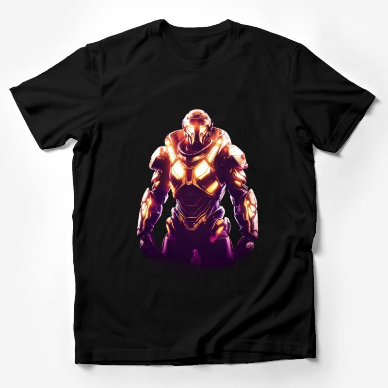 Futuristic Armor Warrior Illustration, Bold Sci-Fi Fan Art T-Shirt, Unique Graphic Tee Design Male T-Shirt