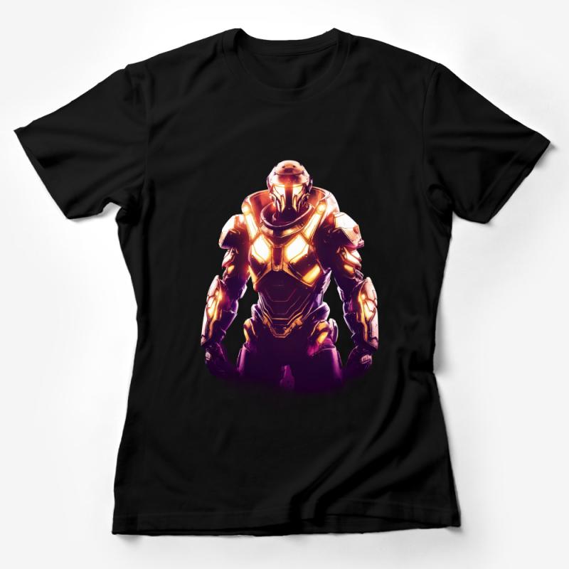 Futuristic Armor Warrior Illustration, Bold Sci-Fi Fan Art T-Shirt, Unique Graphic Tee Design Female T-Shirt