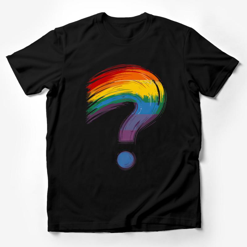 Colorful Rainbow Question Mark Graphic Tee, Artistic Curiosity Symbol Unisex T-Shirt Male T-Shirt