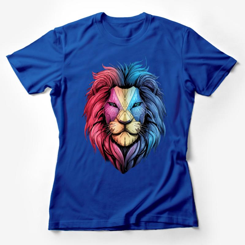 Colorful Geometric Lion T-Shirt, Abstract Animal Art Tee, Unisex Graphic Tee, Vibrant Wildlife Shirt, Bold Fashion Statement Top Female T-Shirt