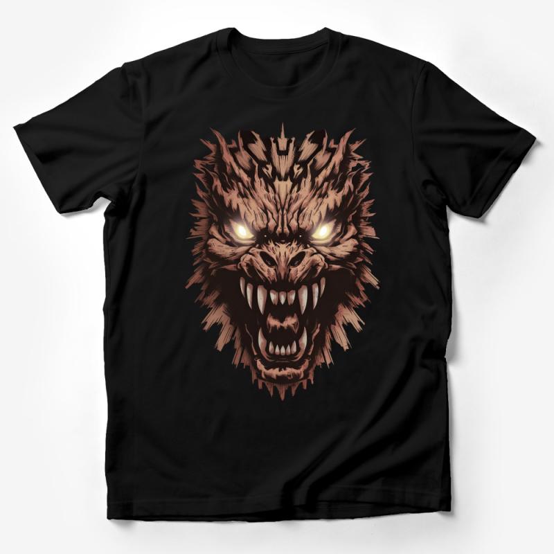 Men's Graphic T-Shirt, Fierce Werewolf Face Print, Urban Streetwear, Cool Animal Illustration Tee, Unique Design Male T-Shirt