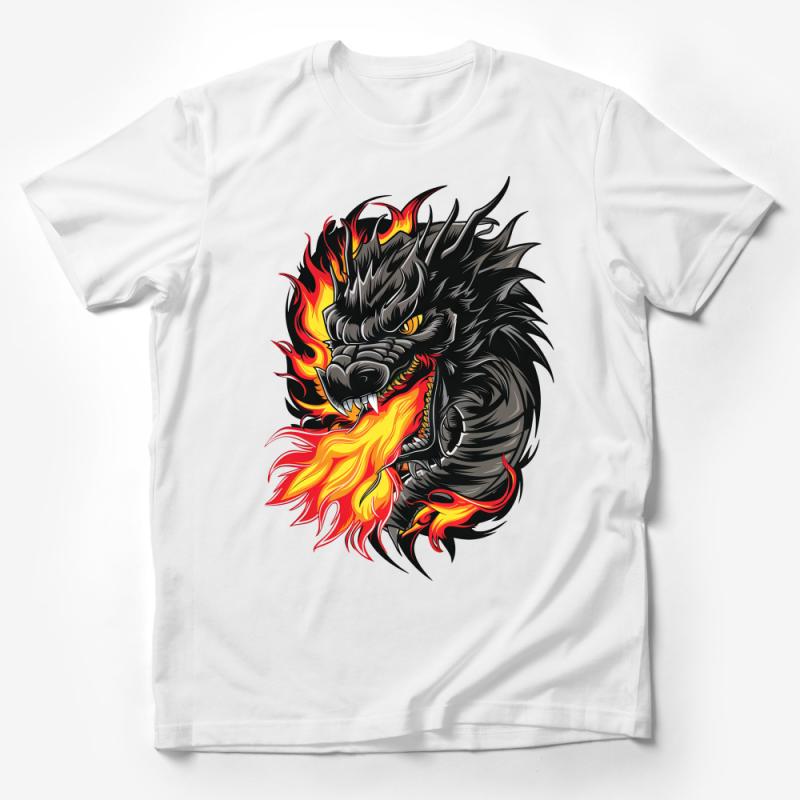 Fierce Fire-Breathing Dragon Graphic T-Shirt, Unisex Fantasy Creature Tee, Bold Flame Design, Casual Streetwear Apparel Male T-Shirt