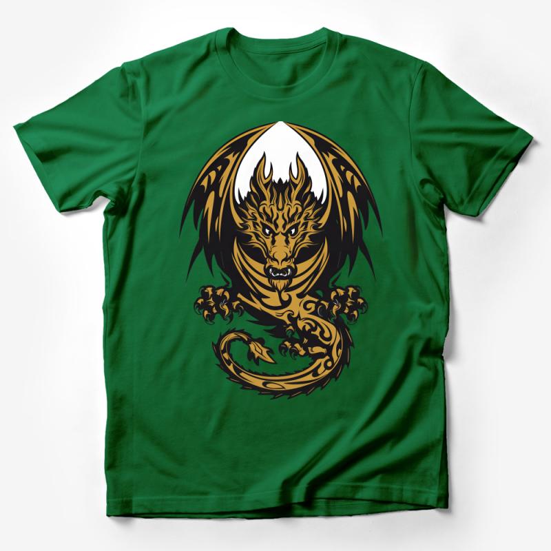 Mythical Golden Dragon T-Shirt, Fantasy Creature Graphic Tee, Unisex Adult Clothing, Fire Dragon Legend Shirt, Gift for Fantasy Lovers Male T-Shirt