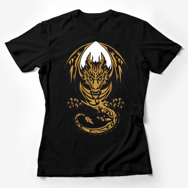 Mythical Golden Dragon T-Shirt, Fantasy Creature Graphic Tee, Unisex Adult Clothing, Fire Dragon Legend Shirt, Gift for Fantasy Lovers Female T-Shirt