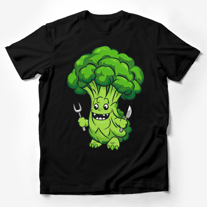 Funny Vegan Broccoli T-Shirt, Cute Vegetable Cartoon Character Tee, Unisex Casual Apparel Male T-Shirt