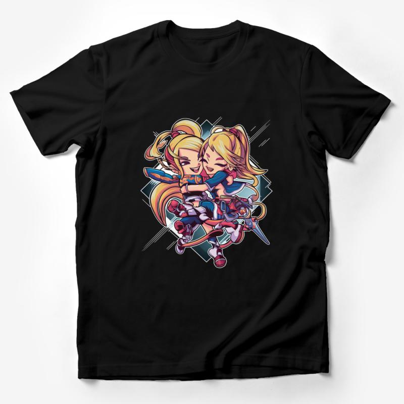 Women Superheroes Digital Art Tee, Colorful Comic Book Characters T-Shirt, Graphic Female Duo Shirt, Casual Geek Wear Male T-Shirt