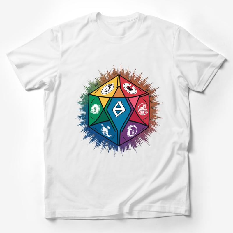 Colorful Geometric Dice T-Shirt, Gaming Graphic Tee, Tabletop RPG Gamer Shirt, Unisex Male T-Shirt