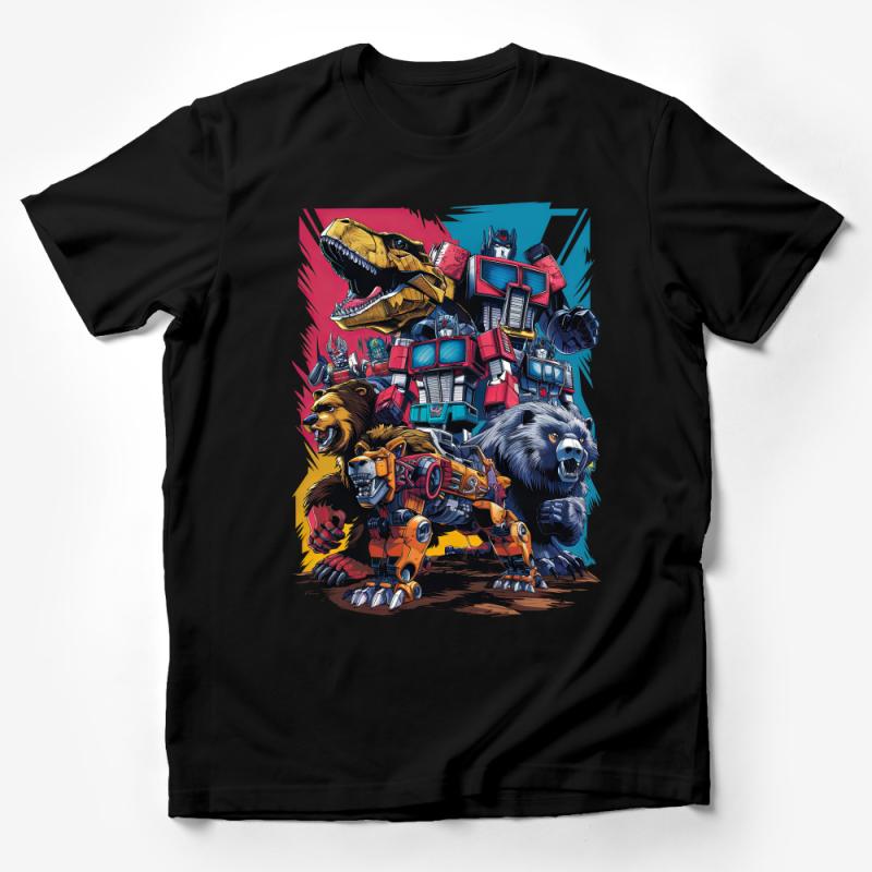 Retro Robot Dinosaur and Animal Mechs T-Shirt, Colorful Vintage Style Tee, Unique Graphic Design Shirt, Transformer Inspired Top Male T-Shirt