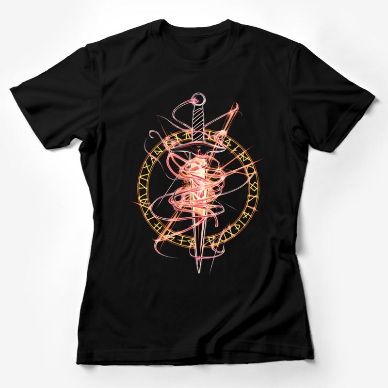 Abstract Sword Design T-Shirt, Cool Pink and Gold Graphic Tee, Unisex Modern Art Shirt, Unique Apparel Gift Female T-Shirt