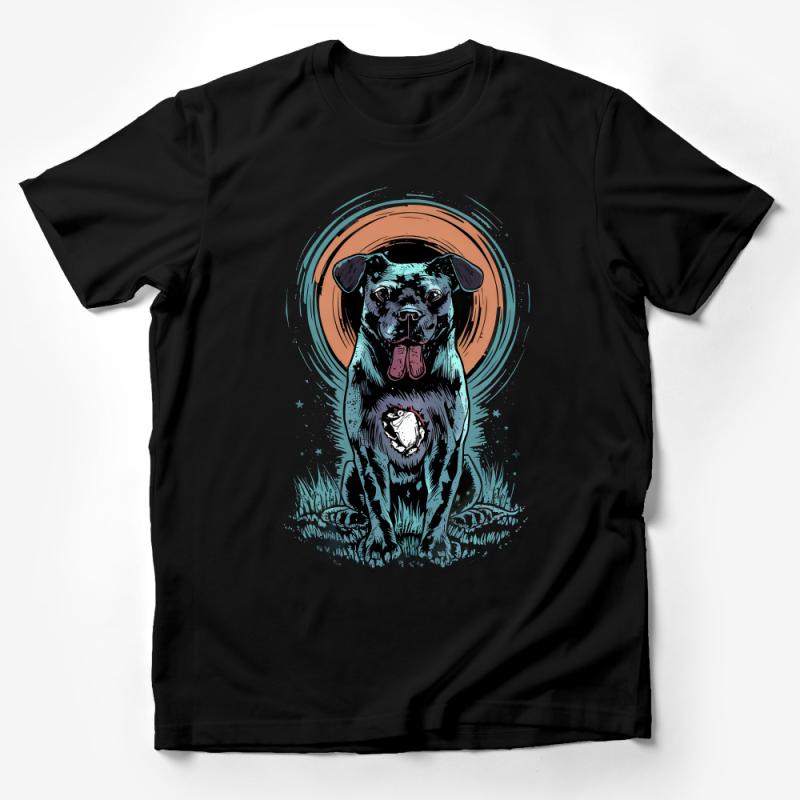 Black Dog Astronaut T-Shirt, Space Themed Canine Graphic Tee, Unisex Adult Clothing, Animal Lover Gift Tee, Casual Wear Male T-Shirt