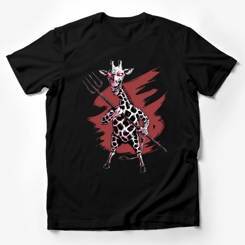 Unique Giraffe Demon Graphic Tee, Red and White, Unisex T-Shirt, Cool Animal Art, Streetwear Style Top, Edgy Fashion, Gift Idea Male T-Shirt