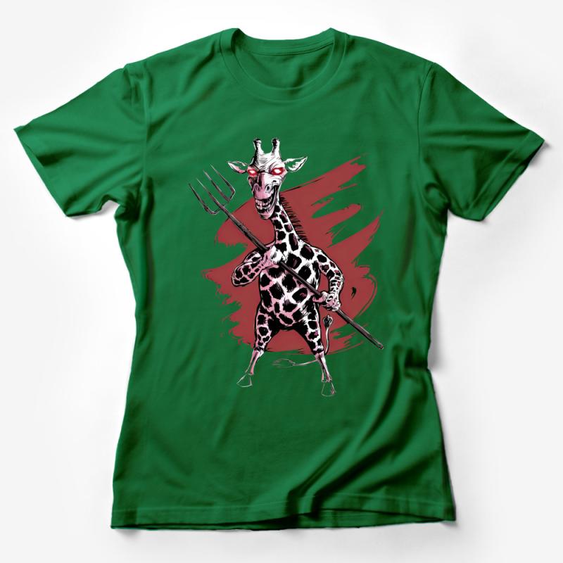 Unique Giraffe Demon Graphic Tee, Red and White, Unisex T-Shirt, Cool Animal Art, Streetwear Style Top, Edgy Fashion, Gift Idea Female T-Shirt