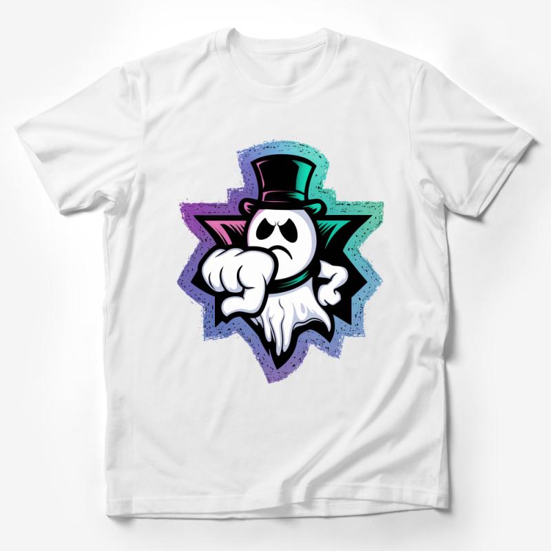 Quirky Ghost with Hat Graphic Tee, Cool Spooky Character Shirt, Casual Halloween Apparel, Unique Ghost Design Top, Unisex T-Shirt Male T-Shirt