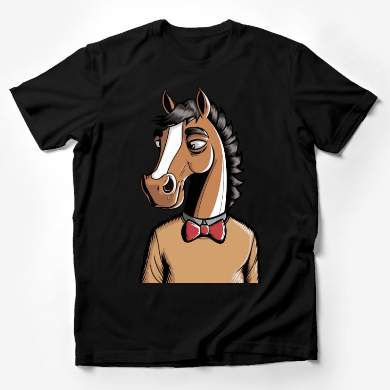 Funny Horse with Bow Tie Cartoon, Unisex T-Shirt, Animal Graphic Tee, Casual Cotton Shirt, Gift for Horse Lovers Male T-Shirt