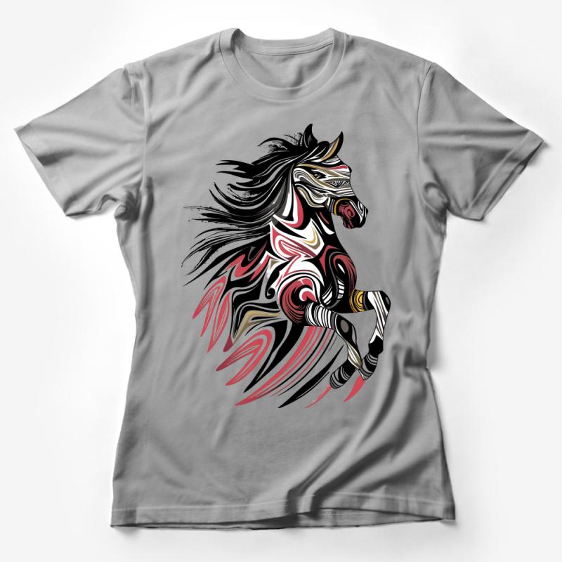 Abstract Horse Print T-Shirt, Artistic Stallion Graphic Tee, Unisex Fashion Top, Stylish Animal Design Shirt Female T-Shirt