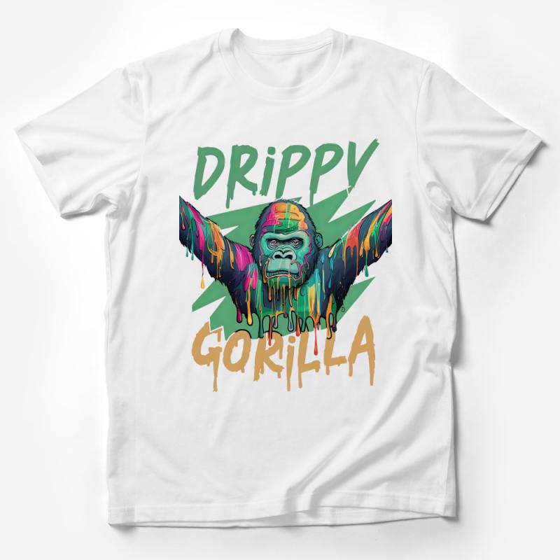 Colorful Drippy Gorilla T-Shirt, Urban Street Art Tee, Vibrant Jungle Animal Shirt, Unique Graphic Tee for Men and Women Male T-Shirt