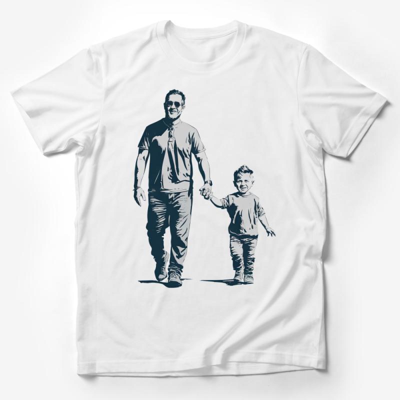 Father Son Matching T-Shirts, Family Bonding Tees, Dad and Child Walking Graphic, Casual Wear Male T-Shirt