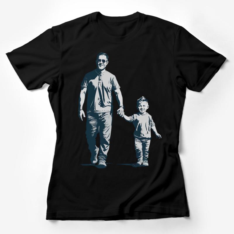 Father Son Matching T-Shirts, Family Bonding Tees, Dad and Child Walking Graphic, Casual Wear Female T-Shirt