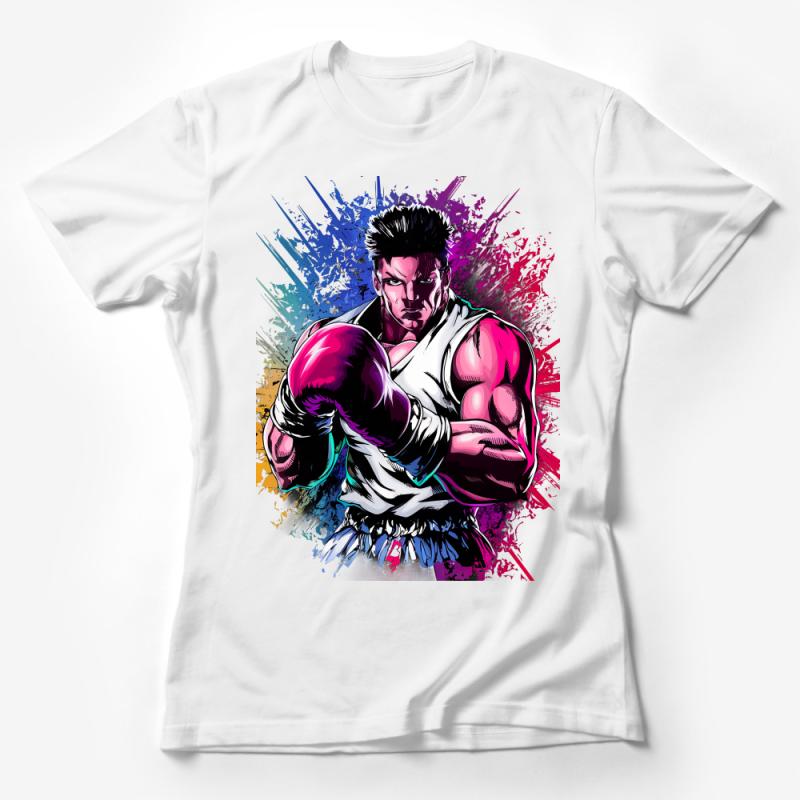 Colorful Martial Artist T-Shirt, Vibrant Fighter Graphic Tee, Unisex Anime Inspired Shirt, Street Battle Casual Wear Female T-Shirt