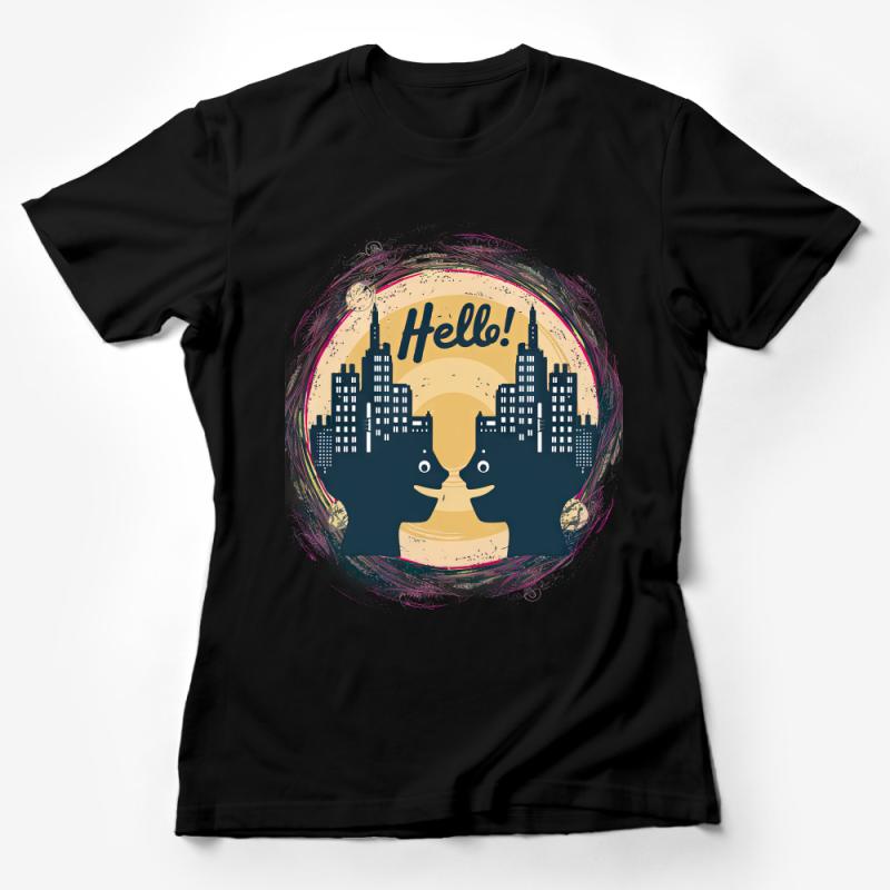 Urban Hello Skyline Graphic Tee, Artistic Cityscape T-Shirt, Casual Streetwear, Unisex Tee Female T-Shirt