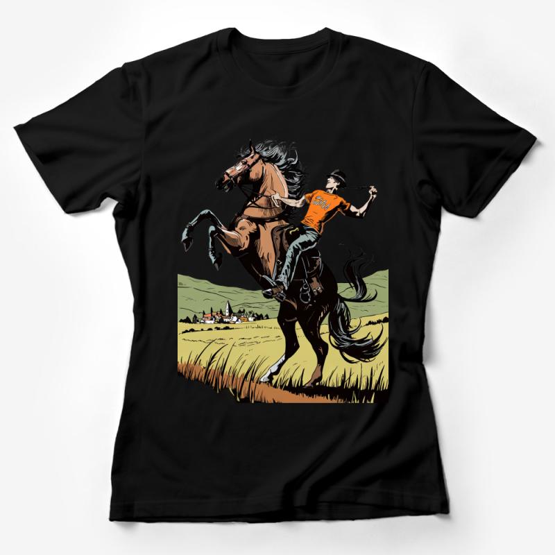 Equestrian Horse Riding Graphic T-Shirt, Unisex Country Style Tee, Cowboy Outdoor Adventure Top, Wild Horse Illustration Shirt Female T-Shirt