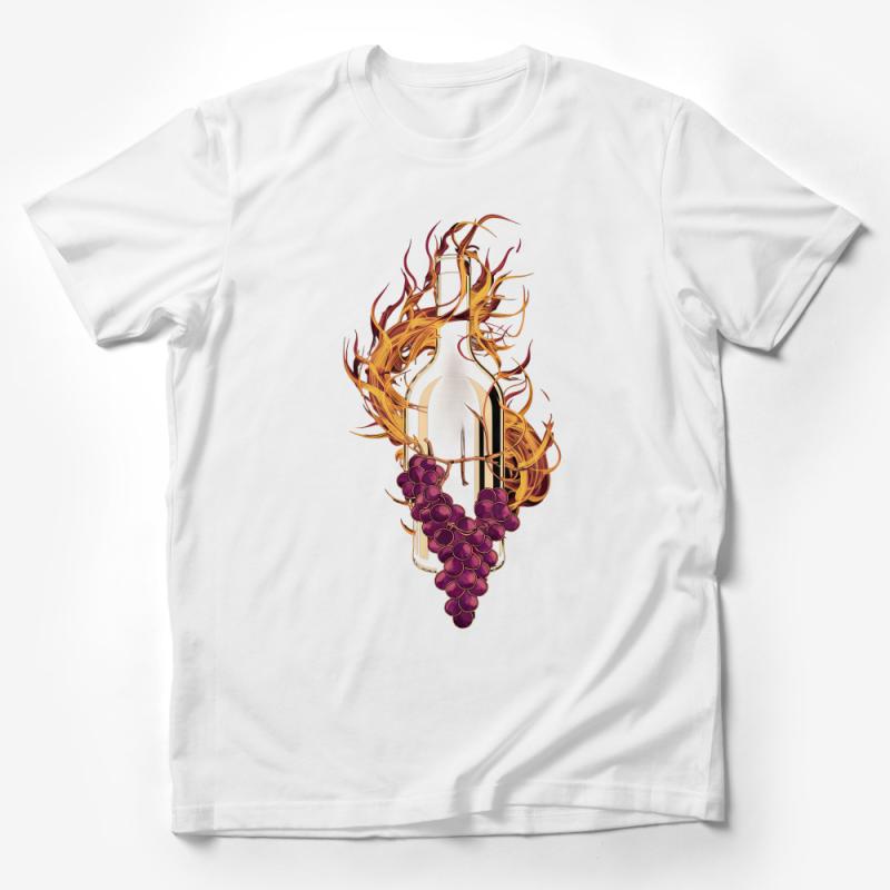 Abstract Wine Bottle and Grapes T-Shirt, Artistic Vineyard Theme Shirt, Unique Wine Lover Gift, Flamboyant Winery Apparel Male T-Shirt