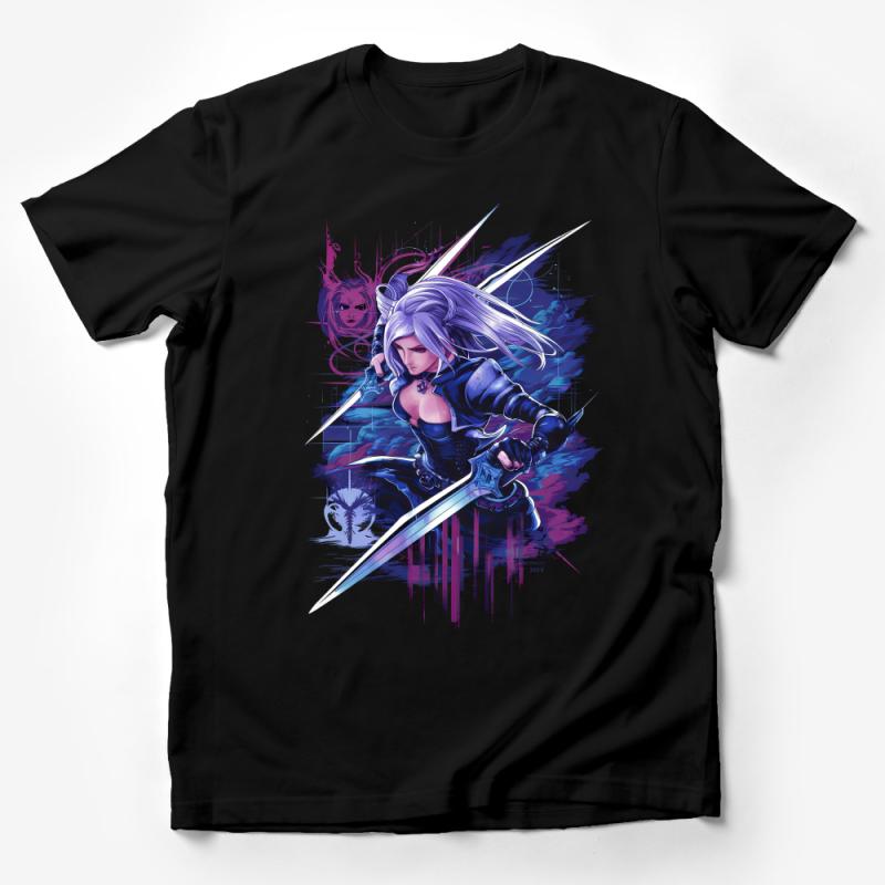 Fantasy Warrior Women T-Shirt, Anime-Inspired Female Fighter, Purple Artwork Tee, Cool Graphic Shirt for Gamers Male T-Shirt